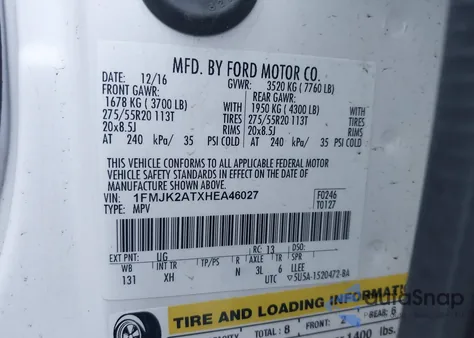 2017 Ford Expedition El Limited из США, поврежденный, VIN 1FMJK2ATXHEA46027